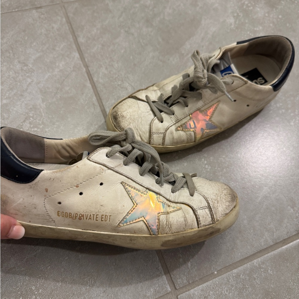 Golden Goose Cream Sneakers with Iridescent Star